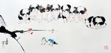 C_Lam Wu Fui 林湖奎, Little Baby Puppy 小寶寶, 2017, Ink Colour on Paper 水墨設色紙本, 59 cm x 121 cm