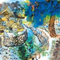 A_Christina Tung 董慧, Japan Fukuoka-Summer(1) 日本福岡記遊-夏之一, 2014, Ink &amp; Colour on Paper 水墨設色紙本, 70 cm x 70 cm