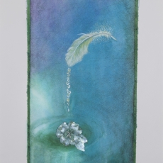 A_Christina Tung 董慧, Art on Screen 無言的藝術, 2021, Camellia Embroidery Jewellery Piece, Ink &amp; Acrylic on Cowhide Leather 刺繡山茶花、墨水、丙烯顏料、牛皮革, 68.5 cm x 43.5 cm