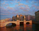 C_Dmitry Dergunov, Bridge with Towers ‧ Fontanka River 豐坦卡河的塔橋, 2014, Egg Tempera on Canvas 蛋彩布本, 40 cm x 50 cm,