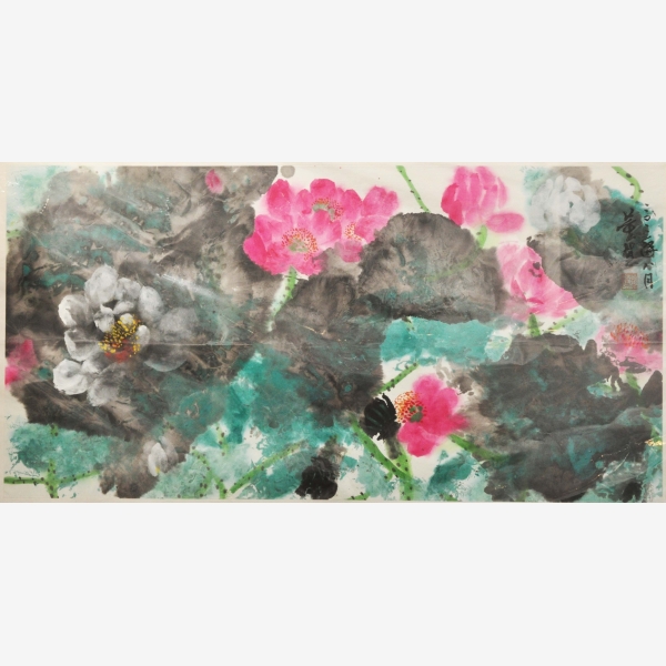 A_Christina Tung 董慧, 春荷, , Ink Colour on Rice Paper 水墨設色紙本, 50 cm x 98 cm F_73 cm x 130 cm