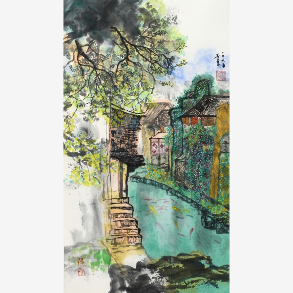 A_Christina Tung 董慧, Fish in Hangzhou 魚游杭州, 2016, Ink &amp; Colour on Paper 水墨設色紙本, 76 cm x 43 cm