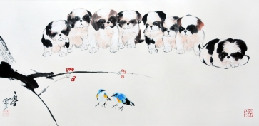 C_Lam Wu Fui 林湖奎, Little Baby Puppy 小寶寶, 2017, Ink Colour on Paper 水墨設色紙本, 59 cm x 121 cm