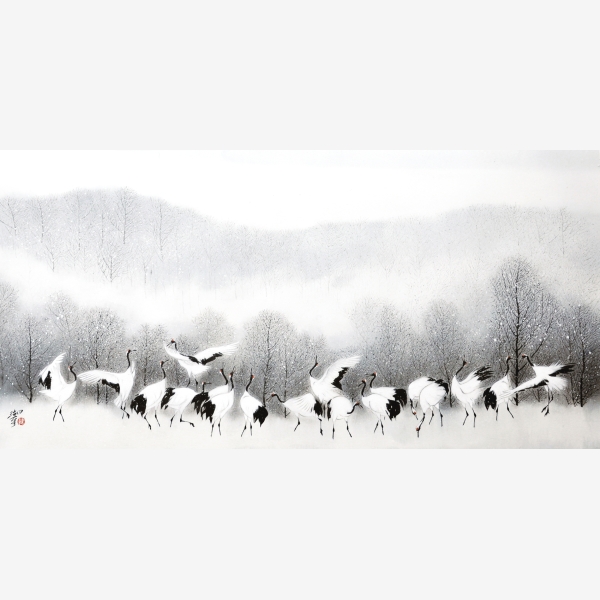 C_Lam Wu Fui 林湖奎, Fun in Snow 戲雪, 2017, Ink Colour on Paper 水墨設色紙本, 69 cm x 136 cm