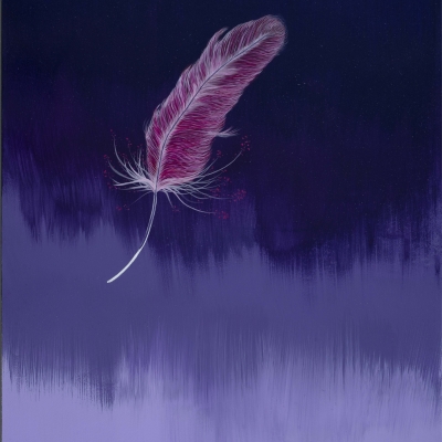 A_Christina Tung Wai 董慧, M20_As the Wind Blows 紫迎秋, 2022, Acrylic on Cowhide Leather 丙烯顏料、牛皮革, 73.5 cm x 43.5 cm, HK$25,000