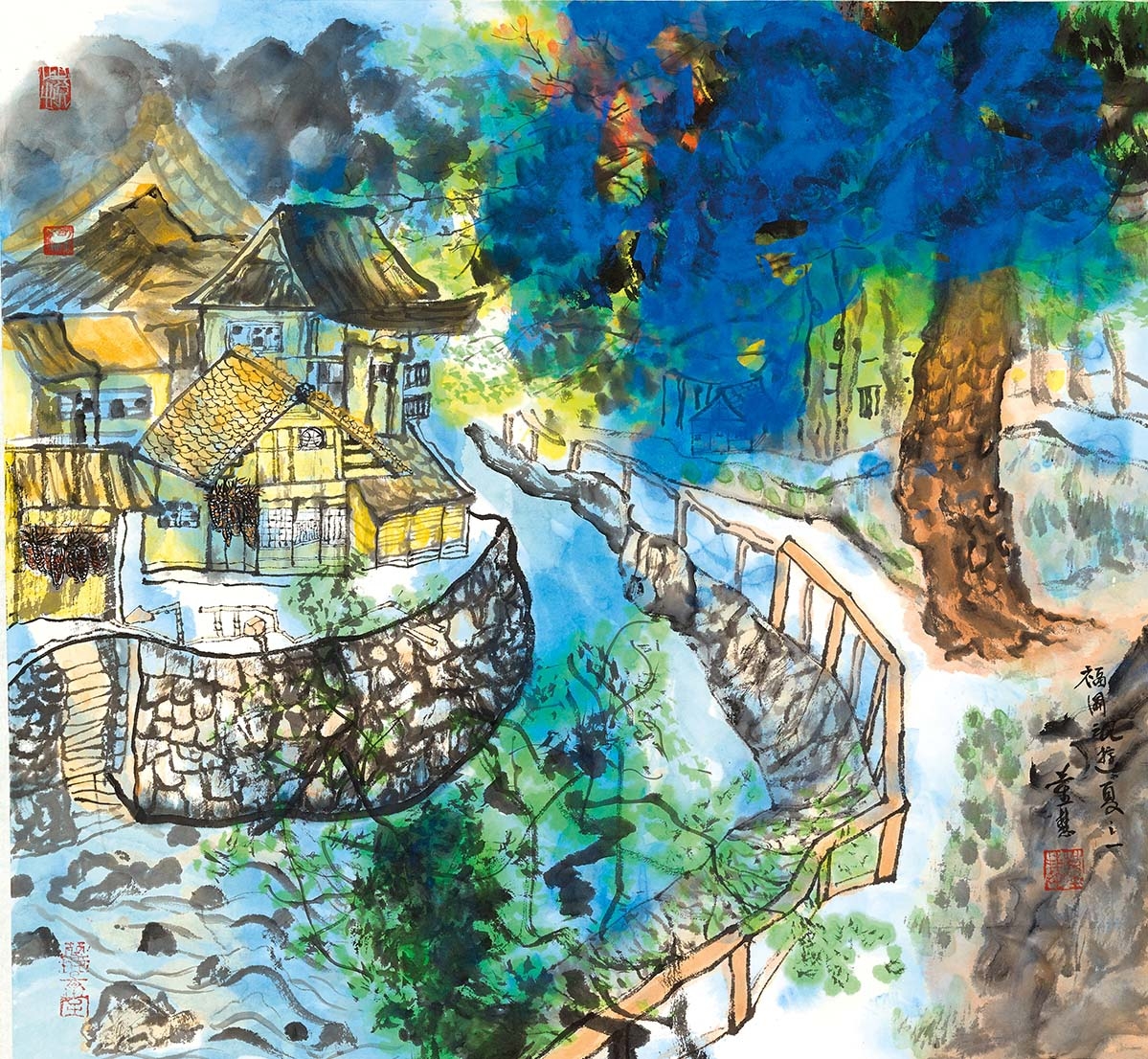 A_Christina Tung 董慧, Japan Fukuoka-Summer(1) 日本福岡記遊-夏之一, 2014, Ink &amp; Colour on Paper 水墨設色紙本, 70 cm x 70 cm