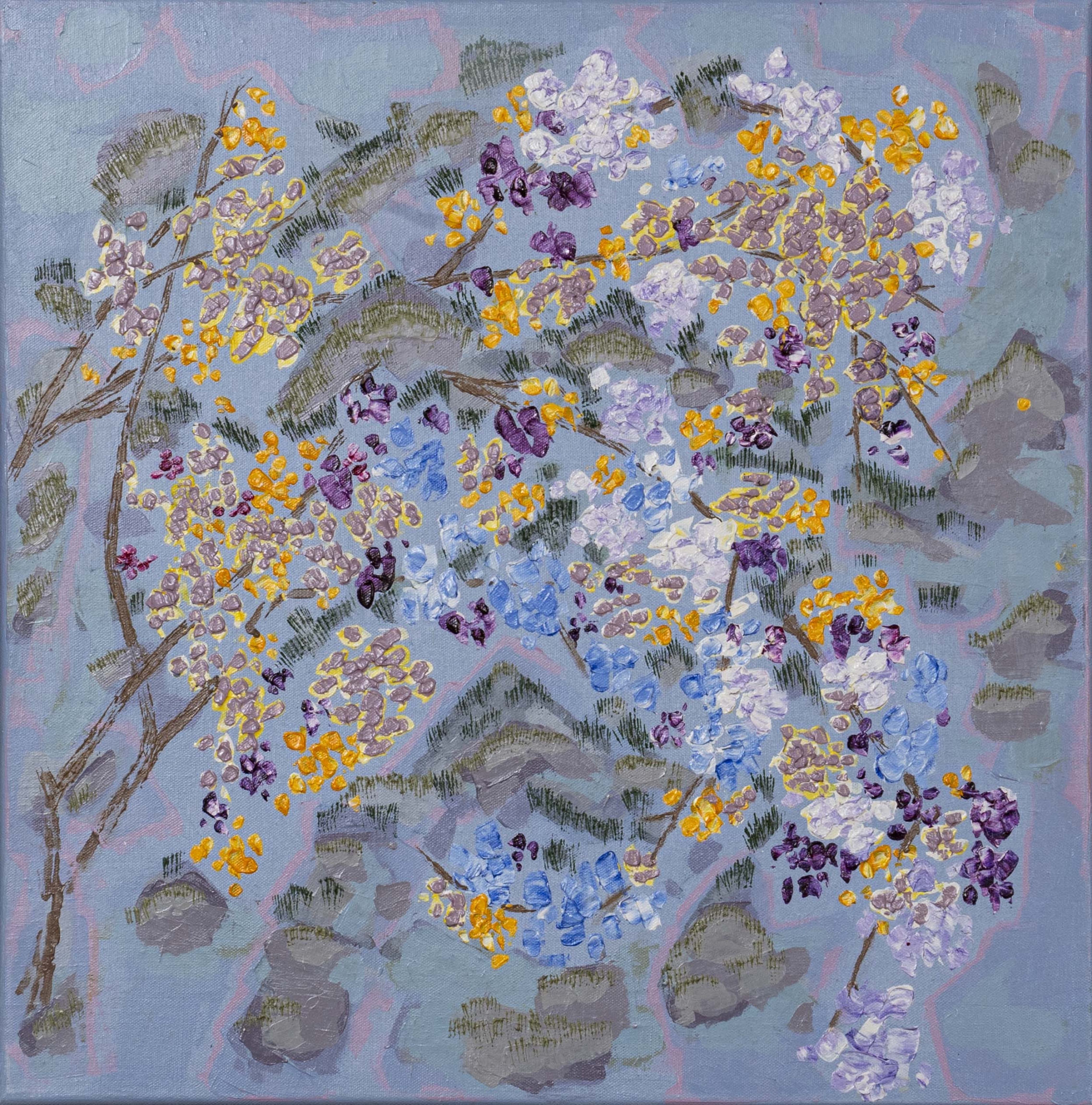 A_Jian 王建曉, Landscape 雲山野景, 2022, Mixed Media on Canvas 丙烯顔料、油彩、布本, 50 cm x 50 cm, HK$35,000